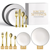 140 Piece White & Black Rim Combo Set | Serves 20 Guests